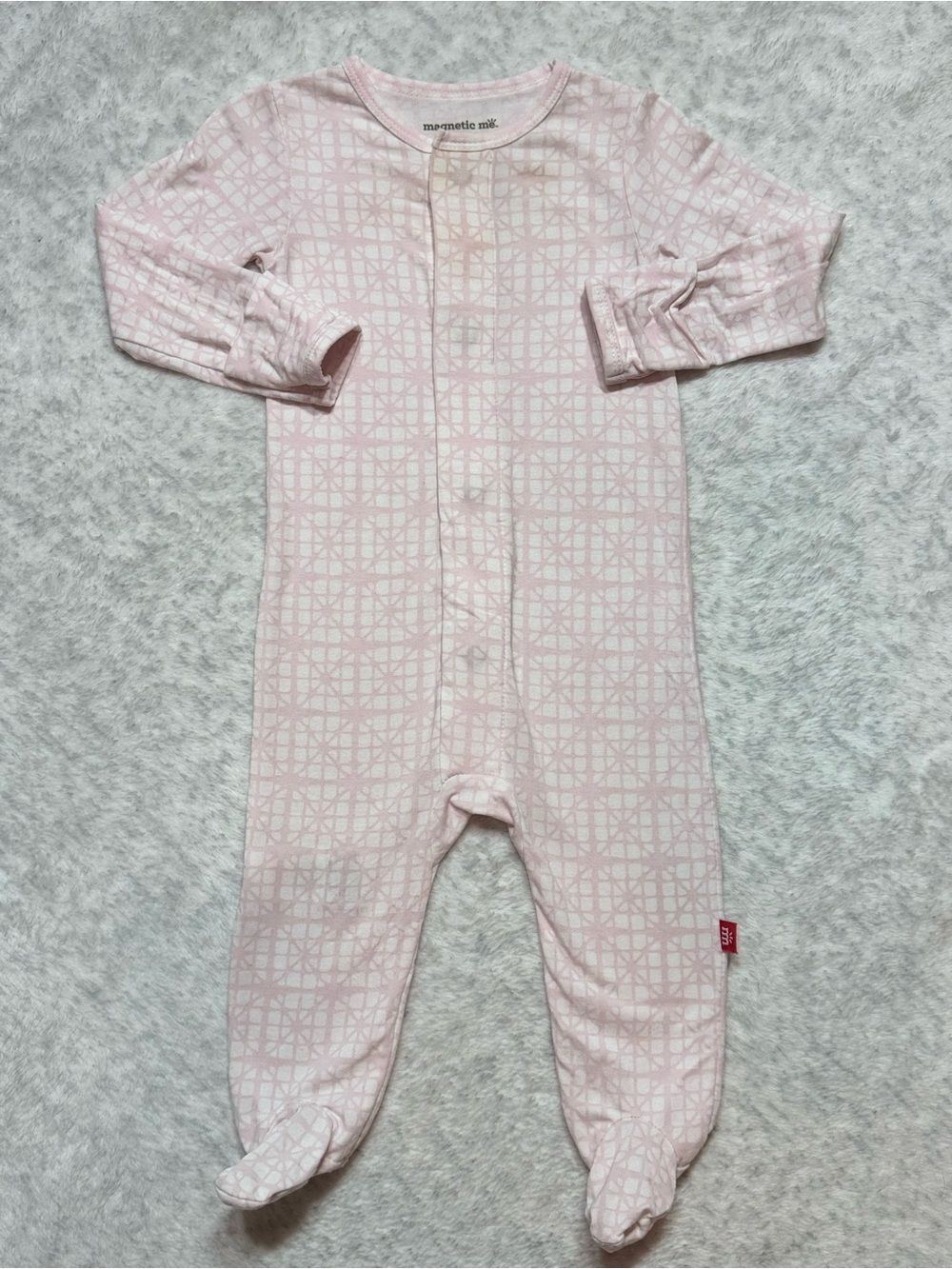 Magnetic Me Pink White Geometric Footie Sleeper 3-6M Baby Girl Modal Blush